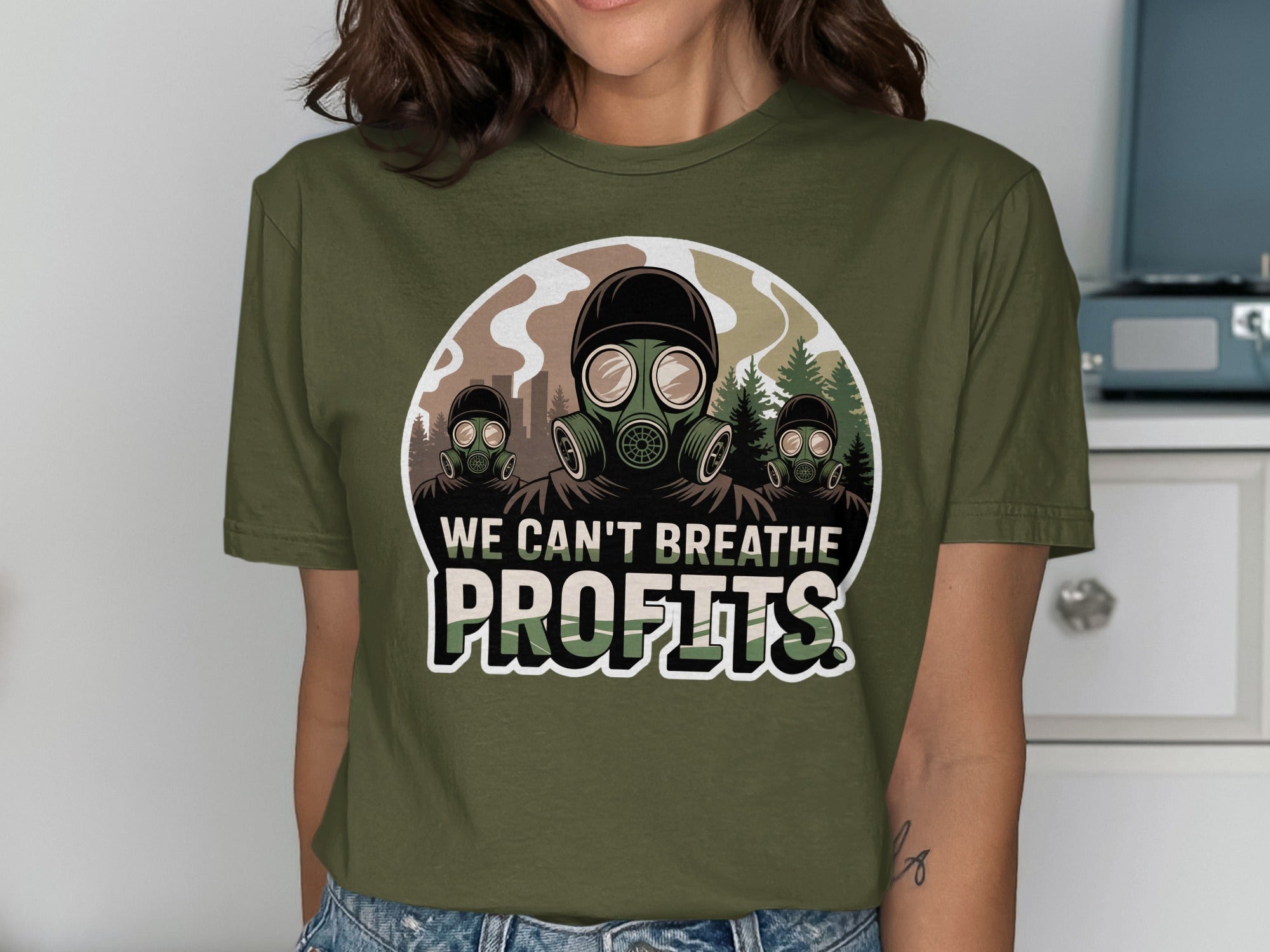We Can't Breathe Profits Gas Mask Graphic T-shirt product